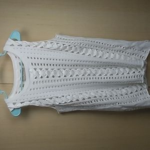 All Saints White Sleeveless Crochet-Panel Knit Top